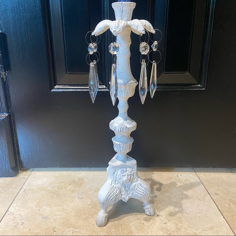 Iron with Hanging Crystals Candleholder